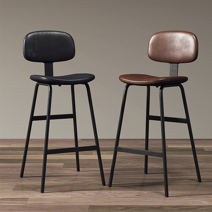 Tabouret de bar carré industriel contemporain en cuir PU avec dossier en fer pour salle à manger 