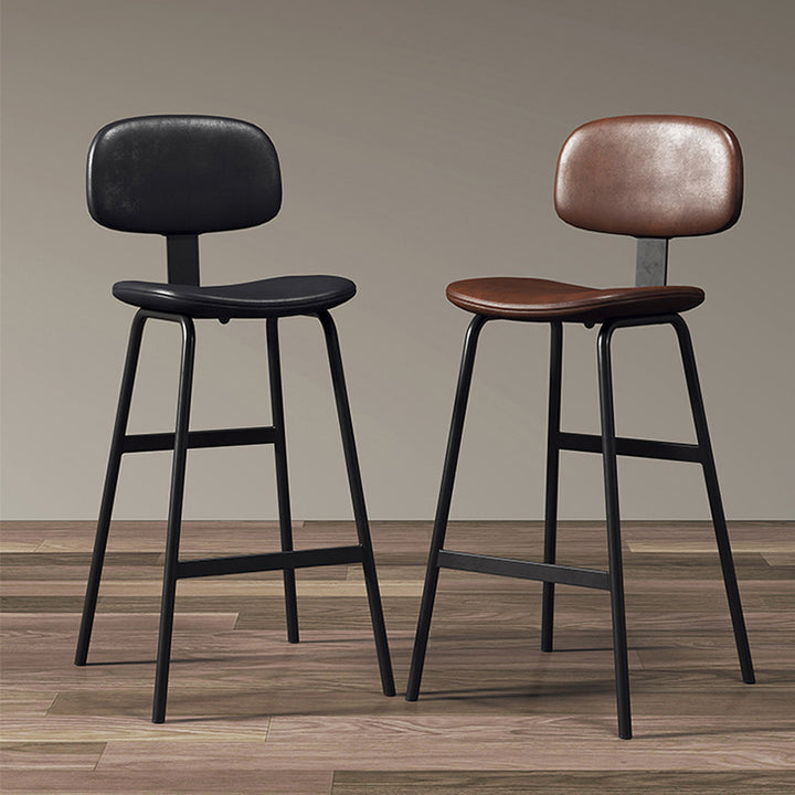 Tabouret de bar carré industriel contemporain en cuir PU avec dossier en fer pour salle à manger 