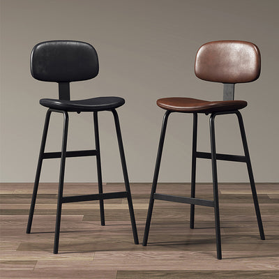 Contemporary Industrial Square Leather Iron Bar Stool Backrest For Dining Room