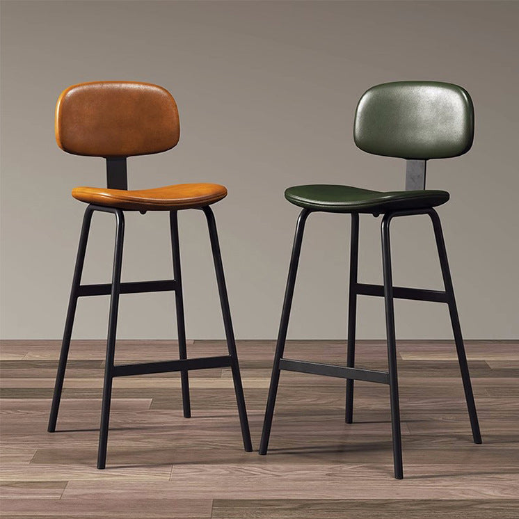 Tabouret de bar carré industriel contemporain en cuir PU avec dossier en fer pour salle à manger 