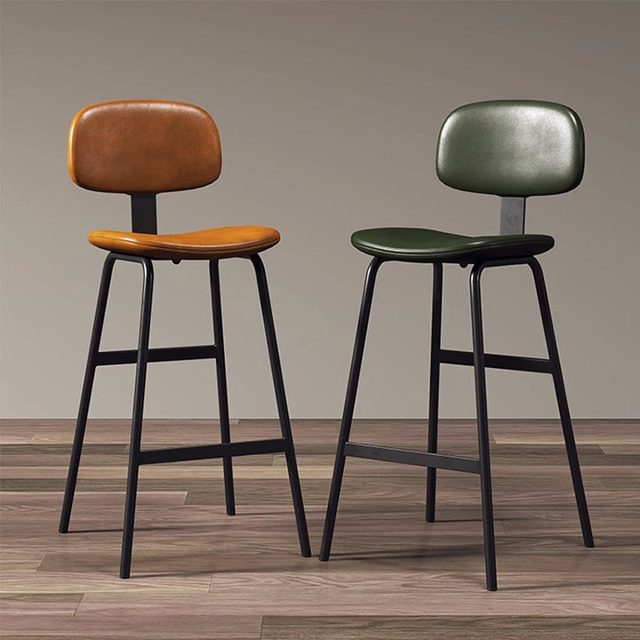 Tabouret de bar carré industriel contemporain en cuir PU avec dossier en fer pour salle à manger 