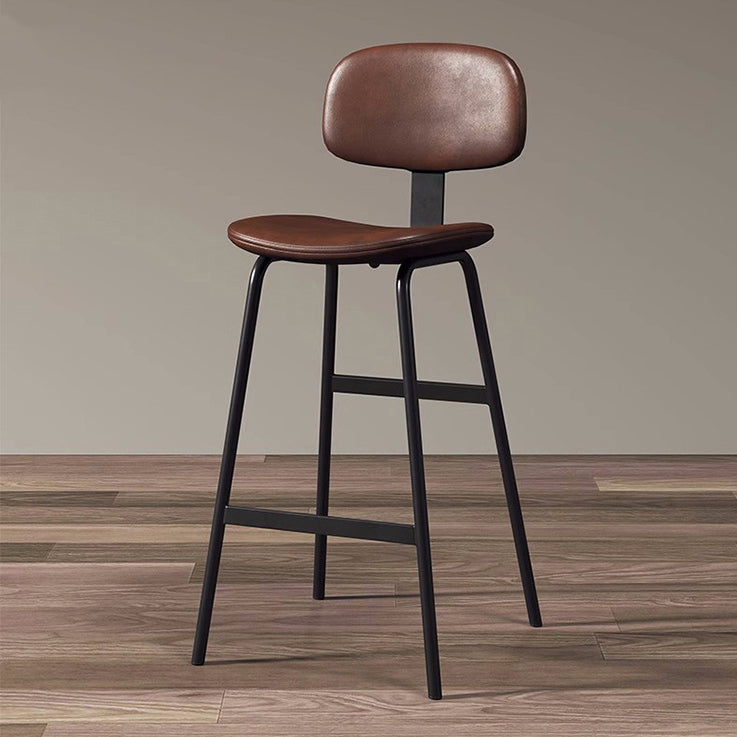 Tabouret de bar carré industriel contemporain en cuir PU avec dossier en fer pour salle à manger 