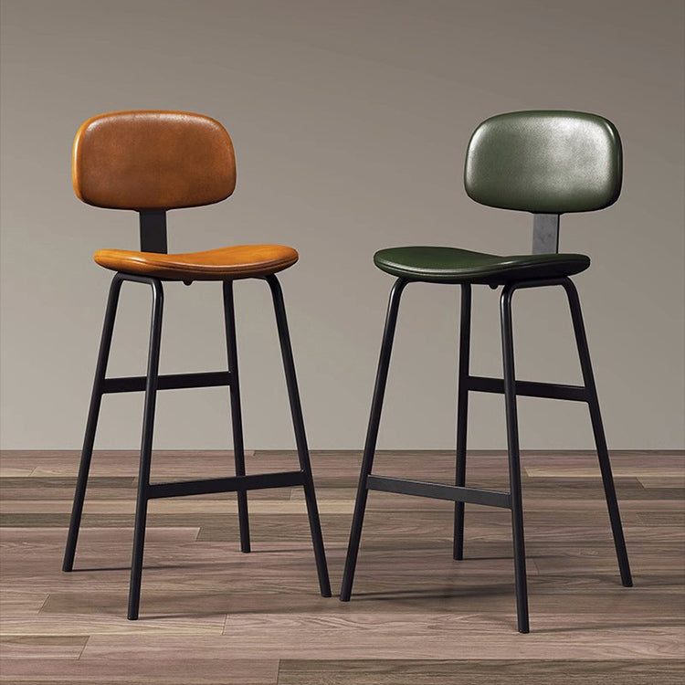 Tabouret de bar carré industriel contemporain en cuir PU avec dossier en fer pour salle à manger 