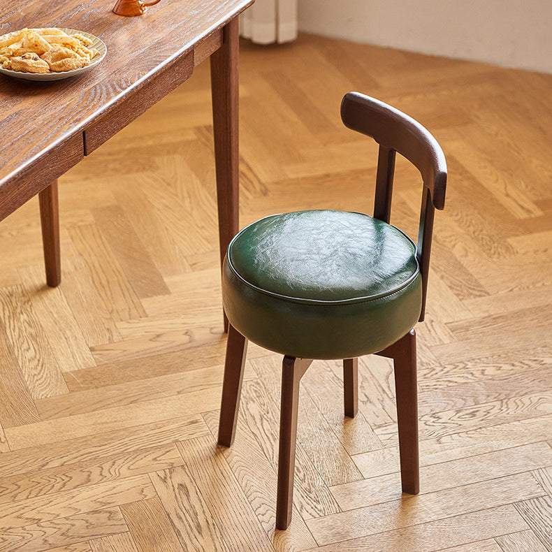 Traditional Chinese Round Leather Rubberwood Vanity Stool Backrest For Dining Room