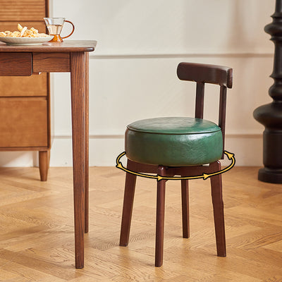 Traditional Chinese Round Leather Rubberwood Vanity Stool Backrest For Dining Room