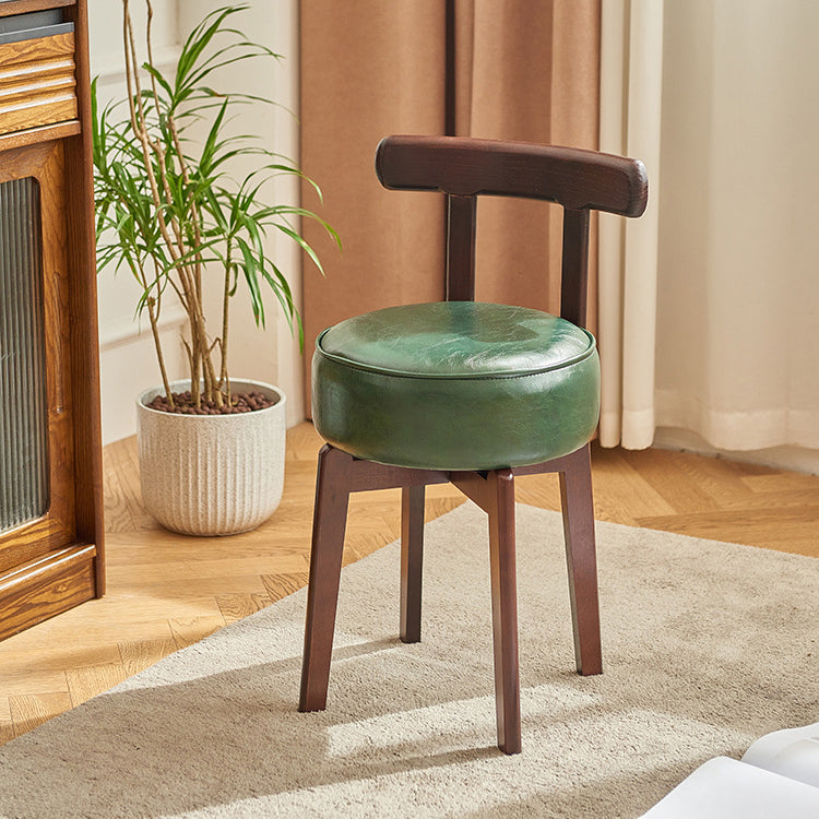 Traditional Chinese Round Leather Rubberwood Vanity Stool Backrest For Dining Room