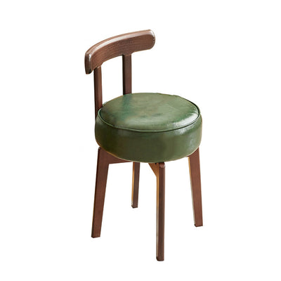 Traditional Chinese Round Leather Rubberwood Vanity Stool Backrest For Dining Room