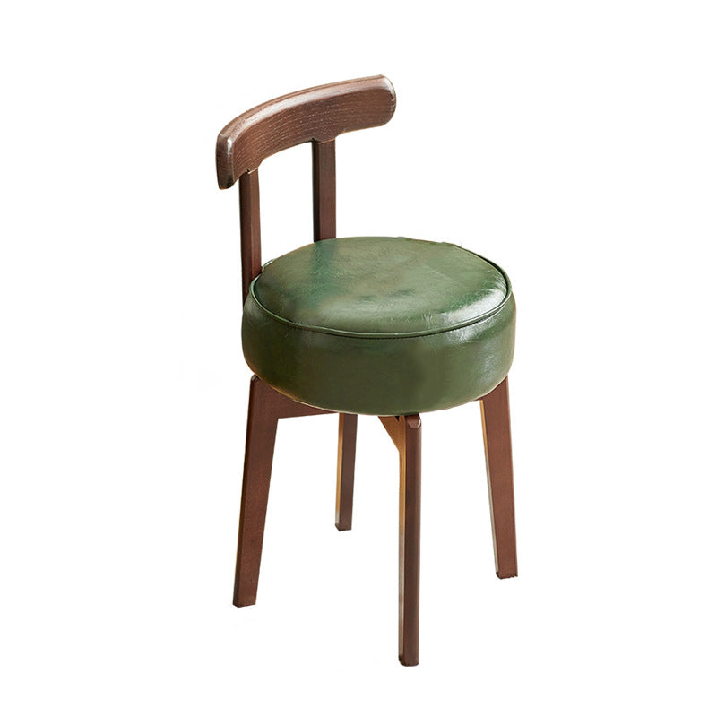 Traditional Chinese Round Leather Rubberwood Vanity Stool Backrest For Dining Room