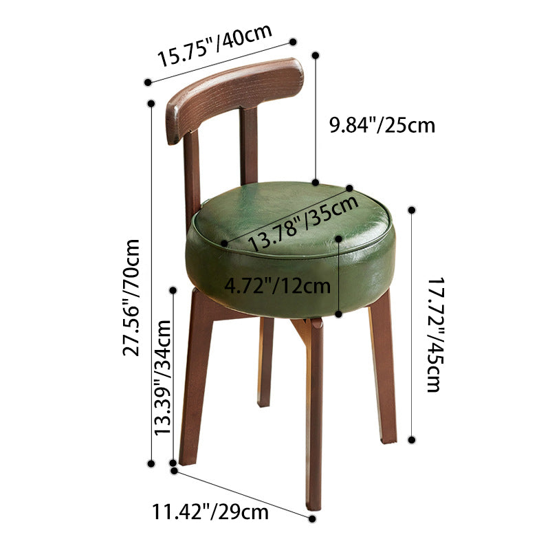 Traditional Chinese Round Leather Rubberwood Vanity Stool Backrest For Dining Room