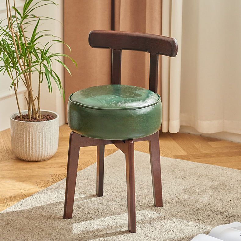 Traditional Chinese Round Leather Rubberwood Vanity Stool Backrest For Dining Room