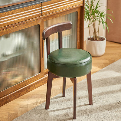 Traditional Chinese Round Leather Rubberwood Vanity Stool Backrest For Dining Room