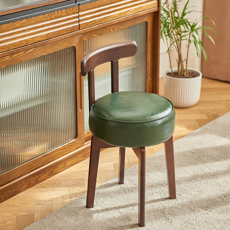 Traditional Chinese Round Leather Rubberwood Vanity Stool Backrest For Dining Room