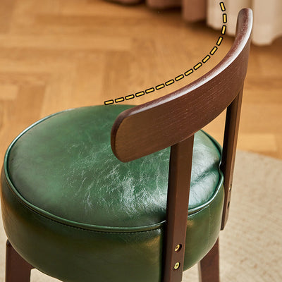 Traditional Chinese Round Leather Rubberwood Vanity Stool Backrest For Dining Room