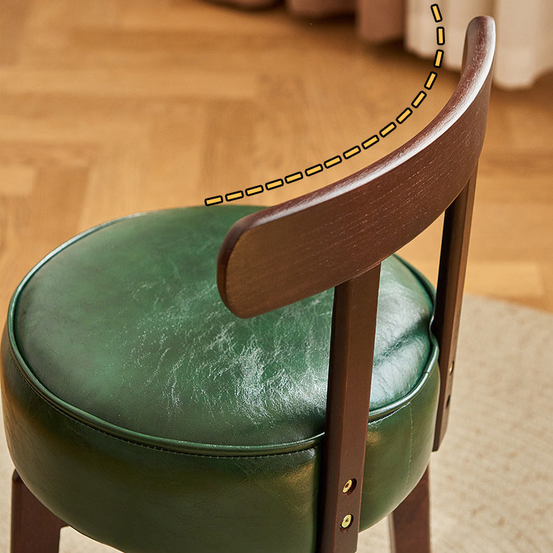 Traditional Chinese Round Leather Rubberwood Vanity Stool Backrest For Dining Room