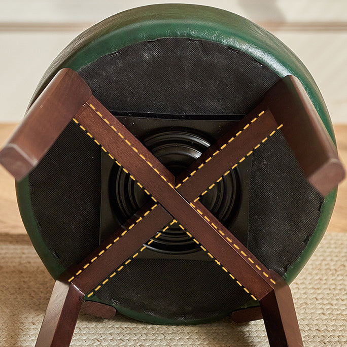 Traditional Chinese Round Leather Rubberwood Vanity Stool Backrest For Dining Room