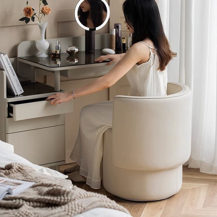 Contemporary Nordic Cylinder Microfiber Leather Aluminum Pine Wood Vanity Stool Backrest For Bedroom