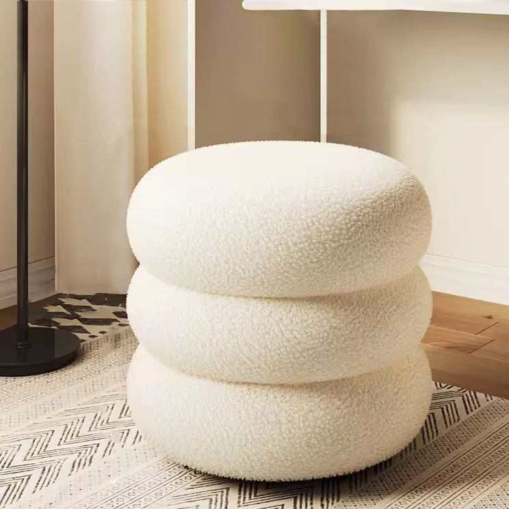 Modern Minimalist Cylinder Frame Lambswool Solid Wood Vanity Stool For Bedroom