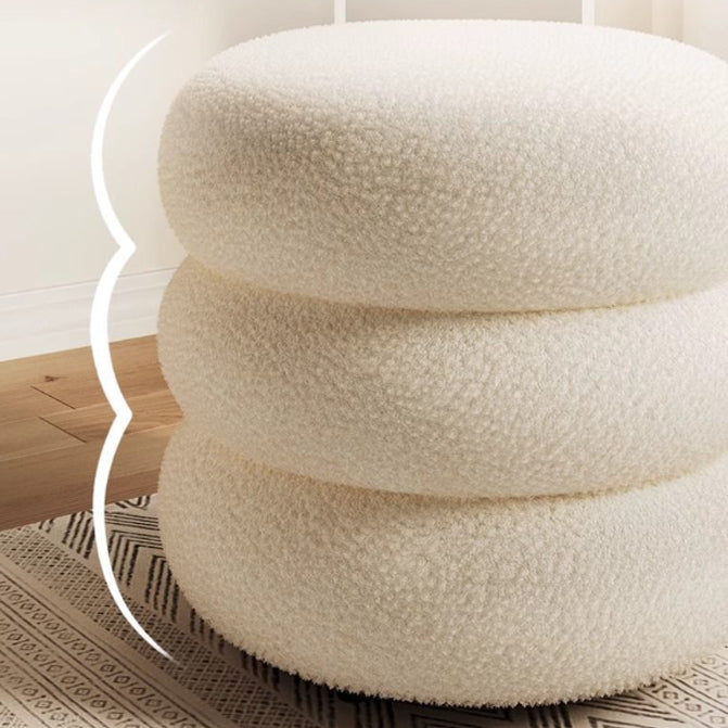 Modern Minimalist Cylinder Frame Lambswool Solid Wood Vanity Stool For Bedroom