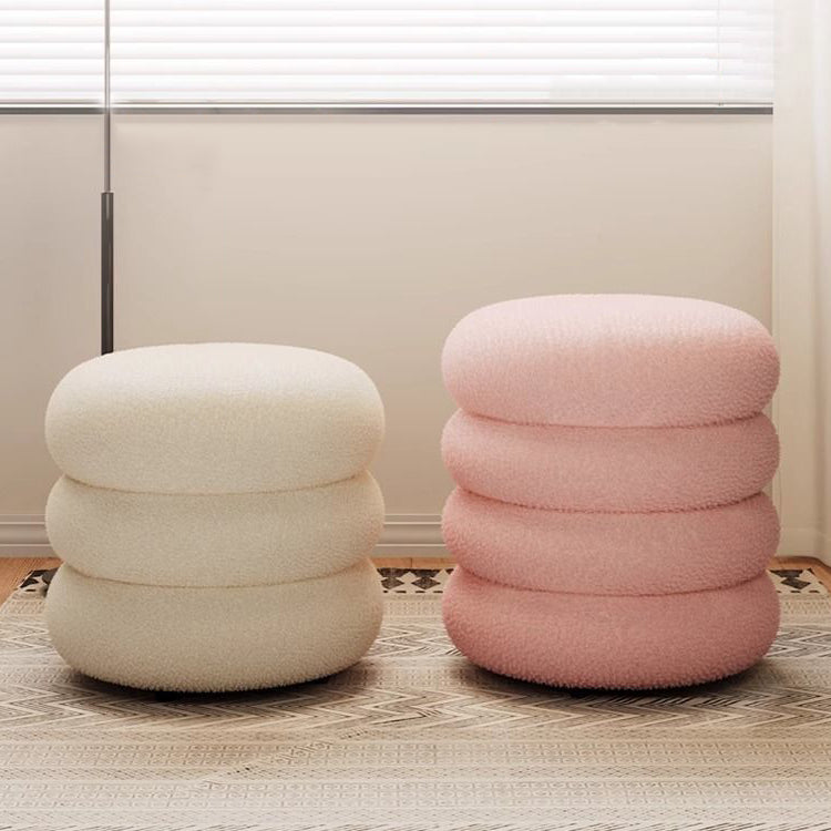 Modern Minimalist Cylinder Frame Lambswool Solid Wood Vanity Stool For Bedroom