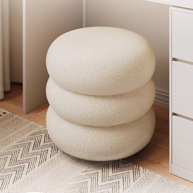 Modern Minimalist Cylinder Frame Lambswool Solid Wood Vanity Stool For Bedroom