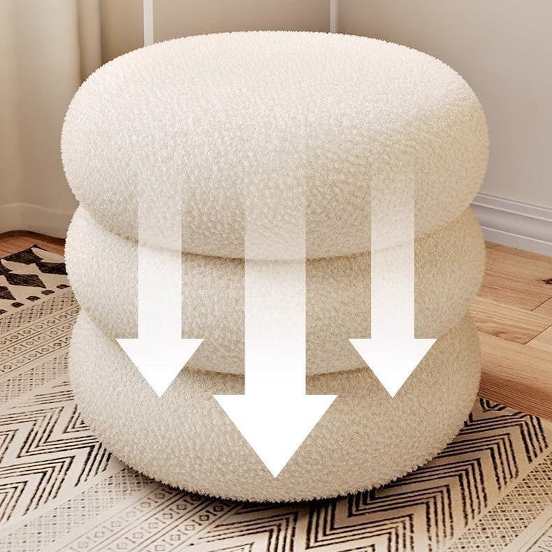 Modern Minimalist Cylinder Frame Lambswool Solid Wood Vanity Stool For Bedroom
