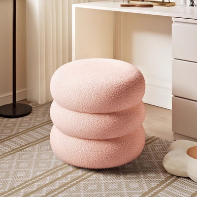 Modern Minimalist Cylinder Frame Lambswool Solid Wood Vanity Stool For Bedroom
