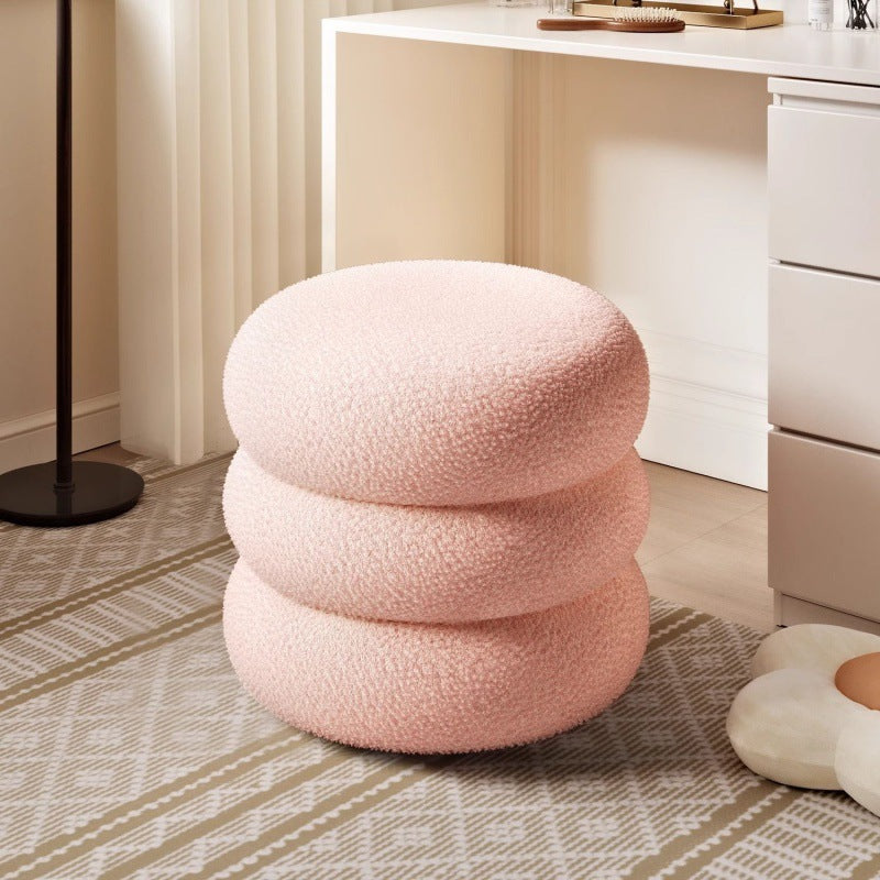 Modern Minimalist Cylinder Frame Lambswool Solid Wood Vanity Stool For Bedroom