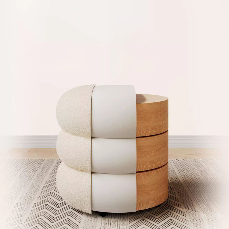 Modern Minimalist Cylinder Frame Lambswool Solid Wood Vanity Stool For Bedroom