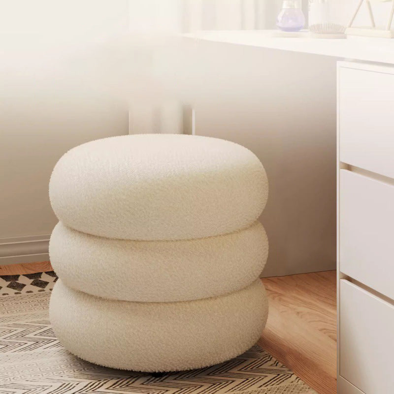 Modern Minimalist Cylinder Frame Lambswool Solid Wood Vanity Stool For Bedroom