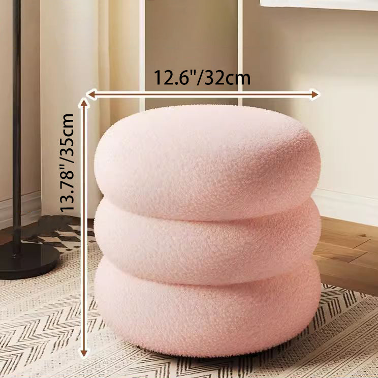 Modern Minimalist Cylinder Frame Lambswool Solid Wood Vanity Stool For Bedroom