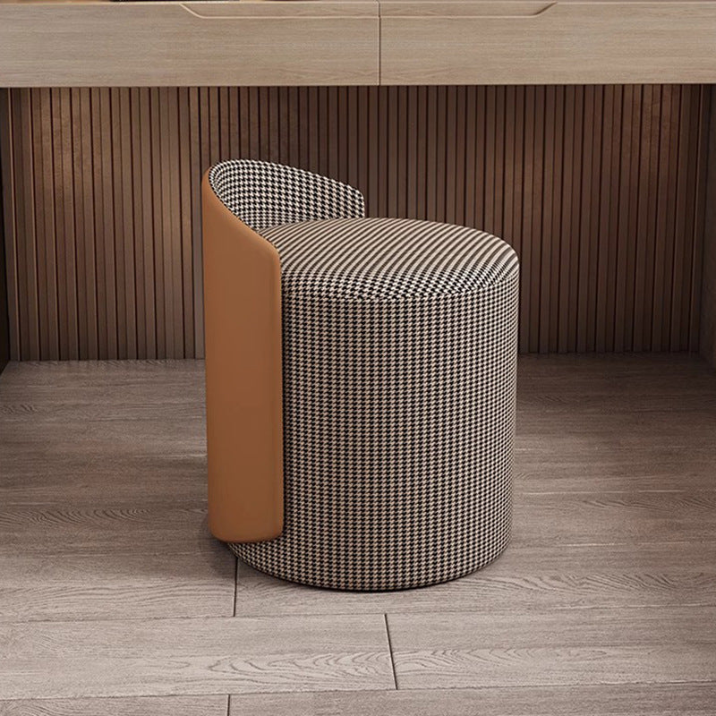 Modern Luxury Cylinder Cotton Linen Faux Leather Vanity Stool Backrest For Bedroom