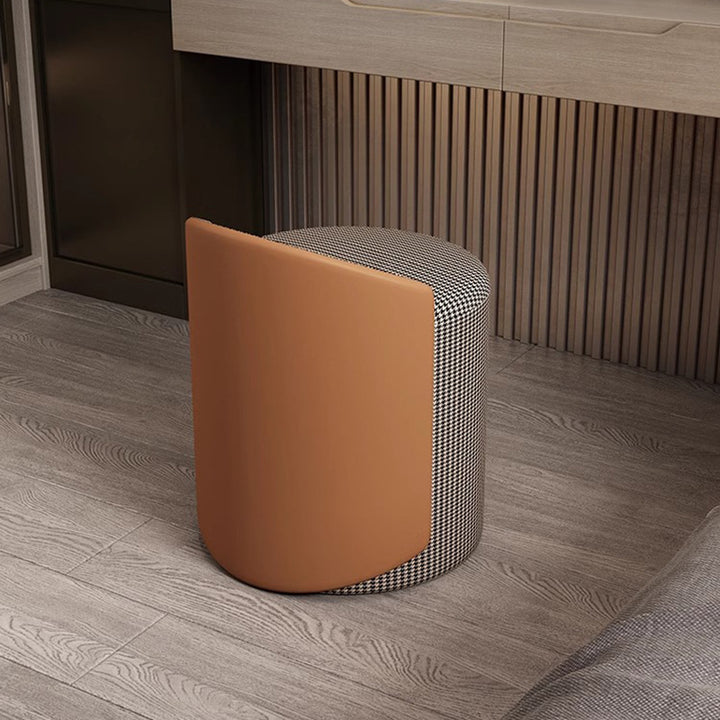 Modern Luxury Cylinder Cotton Linen Faux Leather Vanity Stool Backrest For Bedroom