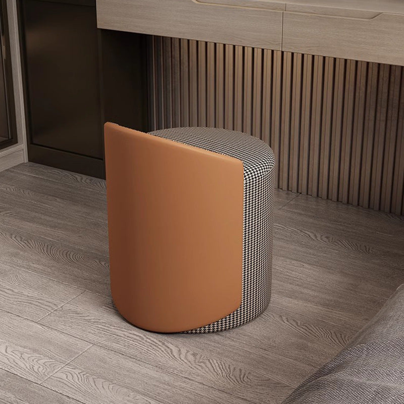 Modern Luxury Cylinder Cotton Hemp Leather Vanity Stool Backrest For Bedroom