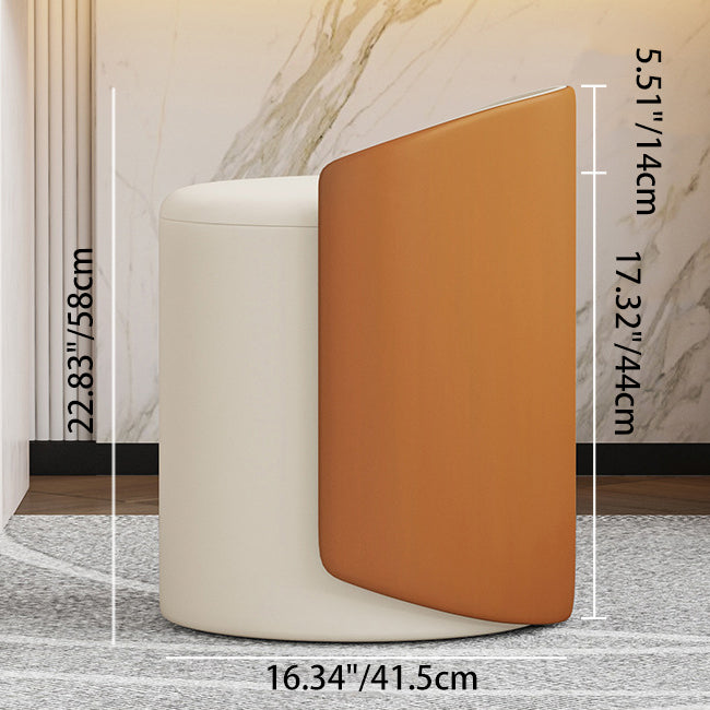 Modern Luxury Cylinder Cotton Linen Faux Leather Vanity Stool Backrest For Bedroom