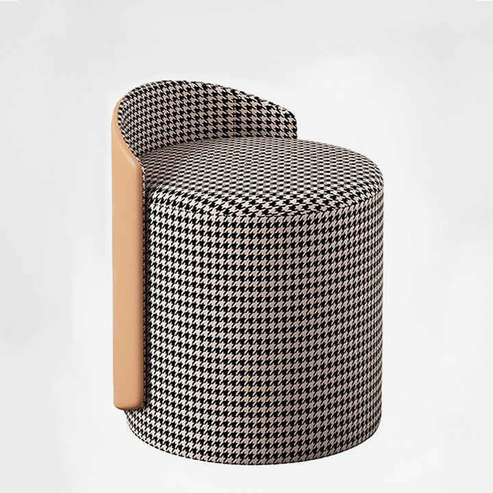 Modern Luxury Cylinder Cotton Linen Faux Leather Vanity Stool Backrest For Bedroom