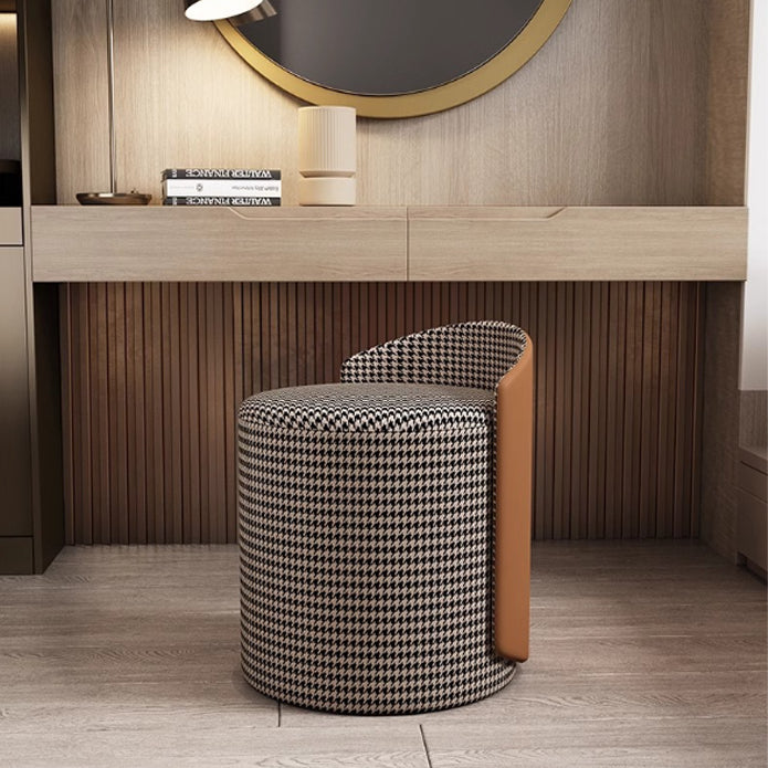 Modern Luxury Cylinder Cotton Linen Faux Leather Vanity Stool Backrest For Bedroom