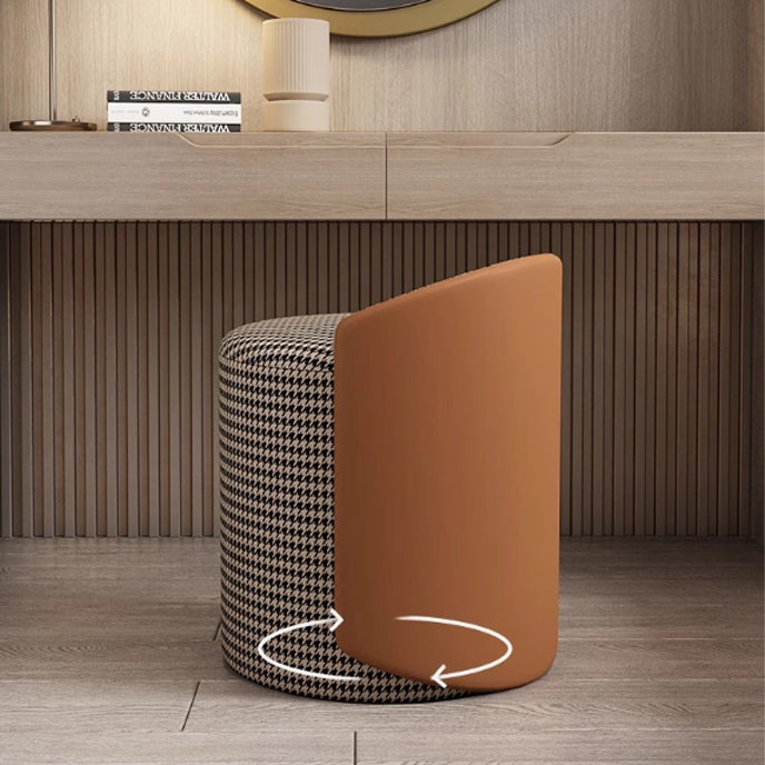 Modern Luxury Cylinder Cotton Linen Faux Leather Vanity Stool Backrest For Bedroom