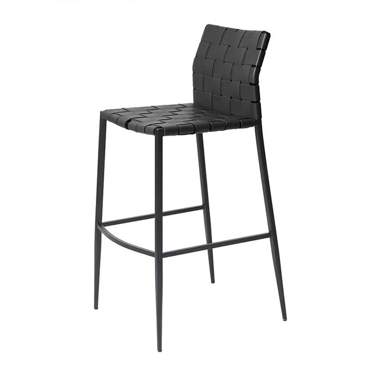 Taburete de bar de metal con respaldo de cuero cuadrado escandinavo contemporáneo para comedor 