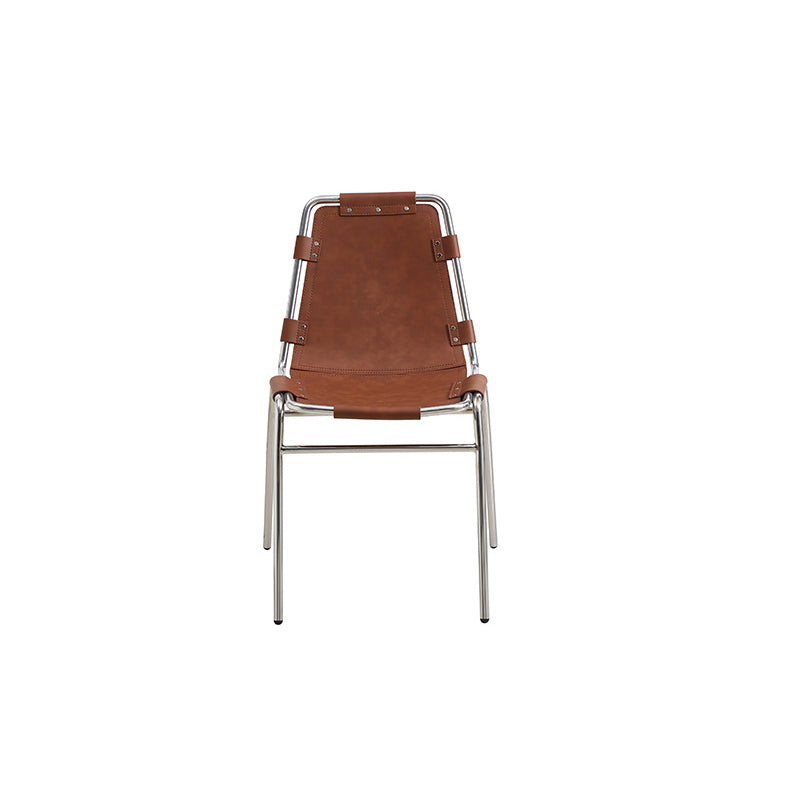 Modern Mid-Century Trapezoid Back Leather Stainless Steel Dining Chair Backrest For Dining Room