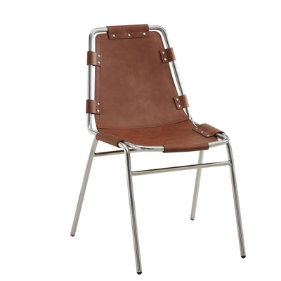 Modern Mid-Century Trapezoid Back Leather Stainless Steel Dining Chair Backrest For Dining Room