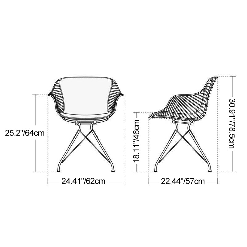 Modern Luxury Square Cushion Leather Metal Dining Chair Backrest Armrest Or Dining Room