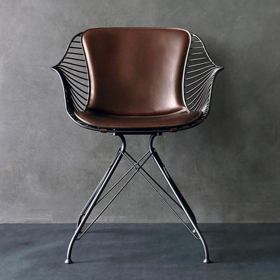 Modern Luxury Square Cushion Leather Metal Dining Chair Backrest Armrest Or Dining Room