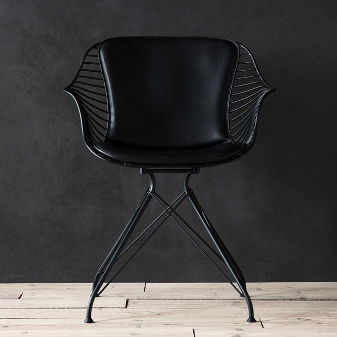 Modern Luxury Square Cushion Leather Metal Dining Chair Backrest Armrest Or Dining Room
