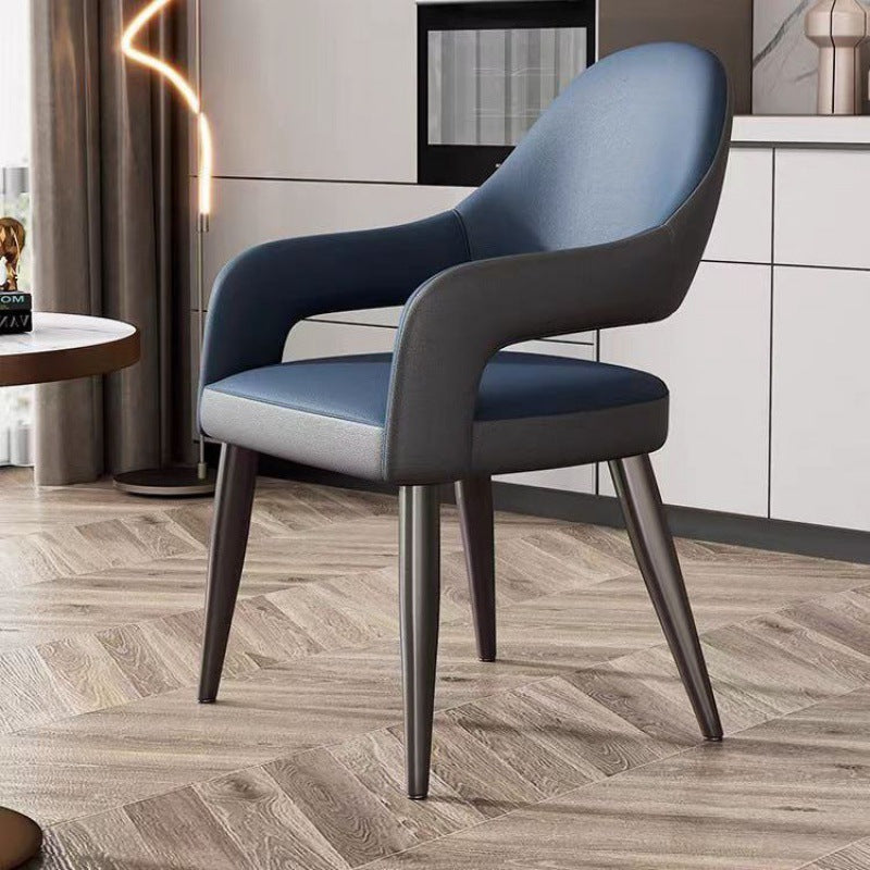 Contemporary Scandinavian Square Cushion Leather Iron Backrest Armrest Or Dining Room