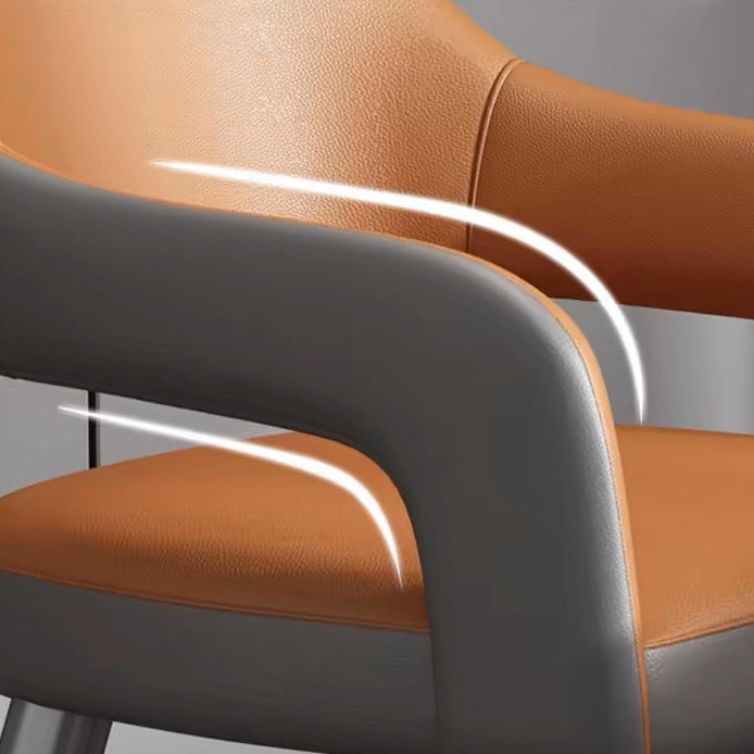 Contemporary Scandinavian Square Cushion Leather Iron Backrest Armrest Or Dining Room