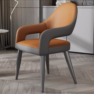 Contemporary Scandinavian Square Cushion Leather Iron Backrest Armrest Or Dining Room