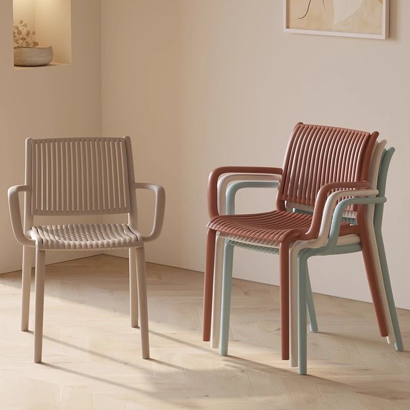 Modern Simplicity Rectangular Back Plastic Dining Chair Backrest Armrest For Dining Room