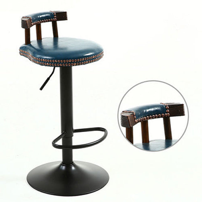 Modern Shabby Chic Oval Cushion Leather Solid Wood Bar Stool Backrest For Dining Room