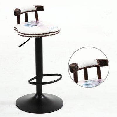 Modern Shabby Chic Oval Cushion Leather Solid Wood Bar Stool Backrest For Dining Room