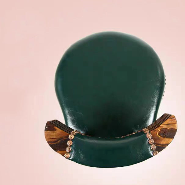 Moderner ovaler Barhocker im Shabby-Chic-Stil mit Rückenlehne aus geöltem Wachsleder, Massivholz und Eisen für das Esszimmer 